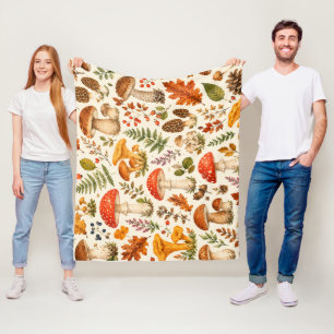 Watercolor Autumn Mushroom Pattern Fleece Blanket