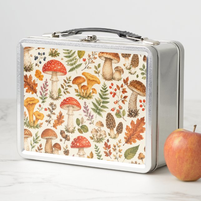 Watercolor Autumn Mushroom Pattern  Metal Lunch Box (In Situ)