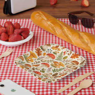 Watercolor Autumn Mushroom Pattern  Paper Plate