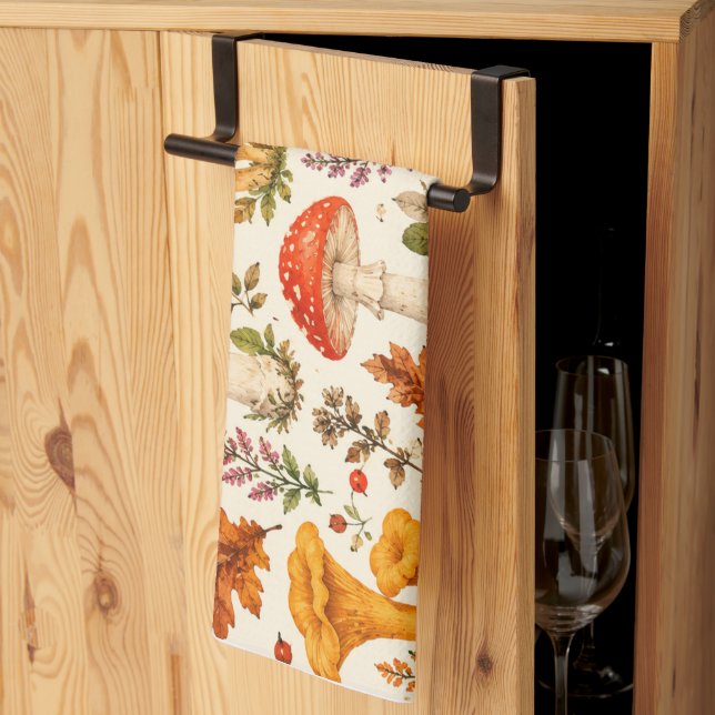 Watercolor Autumn Mushroom Pattern  Tea Towel (Thirds Fold)