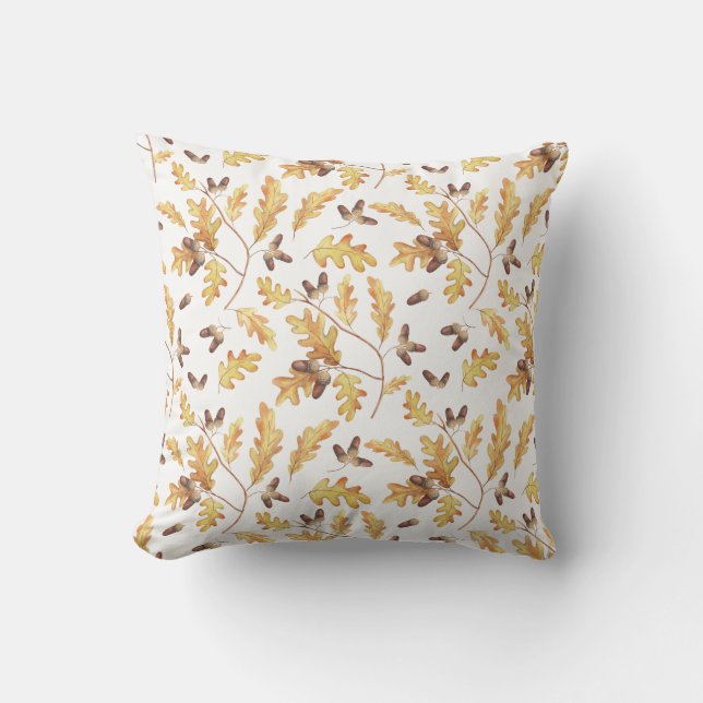 Watercolor Autumn Oak Leaves Acorns | Cushion (Front)