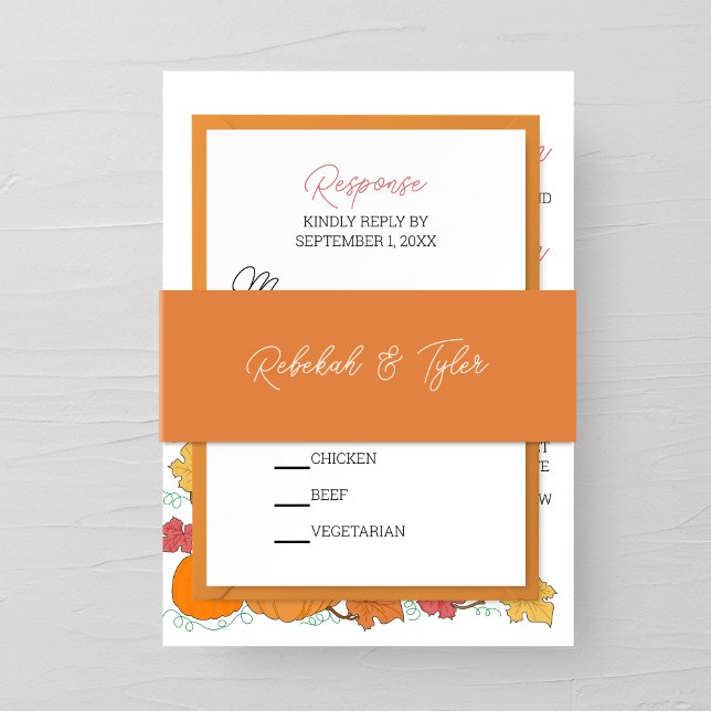 Watercolor Autumn Orange Wedding Invitation Belly Band (Creator Uploaded)