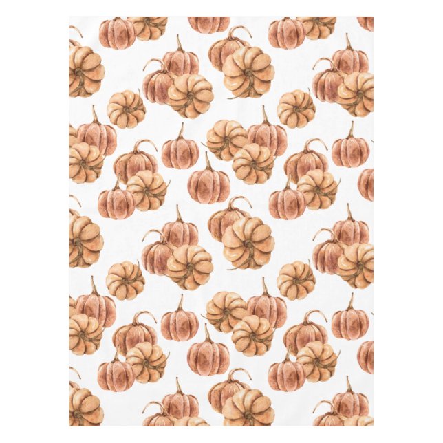 Watercolor Autumn Pattern in Soft Orange Tones Tablecloth (Front)