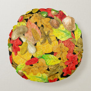 Watercolor autumn pattern round cushion