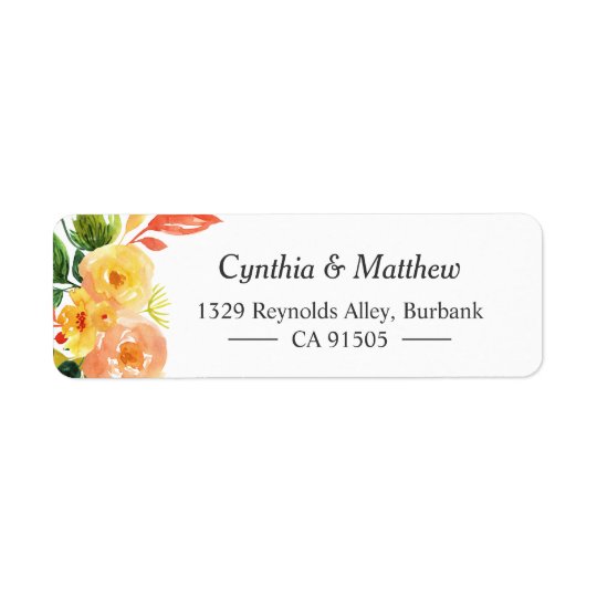 Watercolor Autumn Peach Floral Bouquet Return Address Label