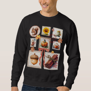 Watercolor Autumn Postage Stamps Fall Vibes Sweatshirt