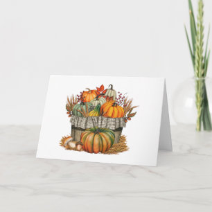 Watercolor Autumn Pumpkin and Wheat Harvest Card