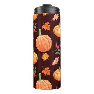 Watercolor Autumn Pumpkin Floral Pattern Thermal Tumbler
