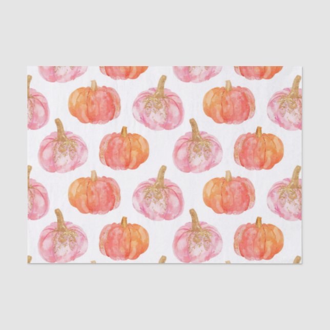 Watercolor Autumn Pumpkin Pattern Fall Decoupage Tissue Paper (Front)