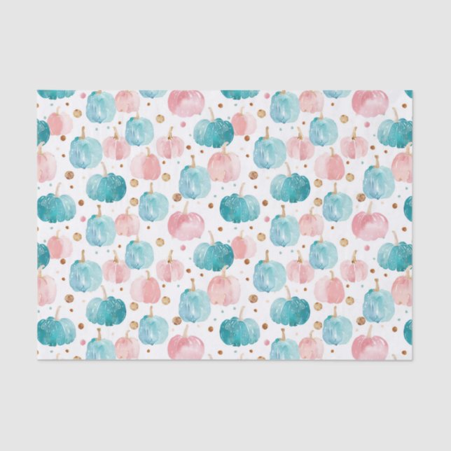 Watercolor Autumn Pumpkin Pattern Fall Decoupage Tissue Paper (Front)