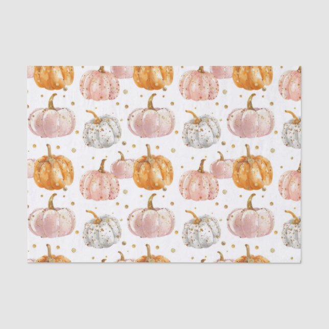 Watercolor Autumn Pumpkin Pattern Fall Decoupage Tissue Paper (Front)