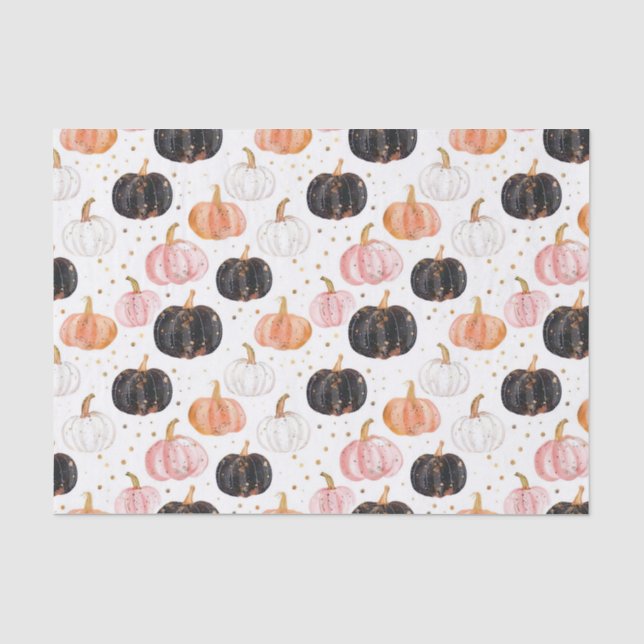 Watercolor Autumn Pumpkin Pattern Fall Decoupage Tissue Paper (Front)