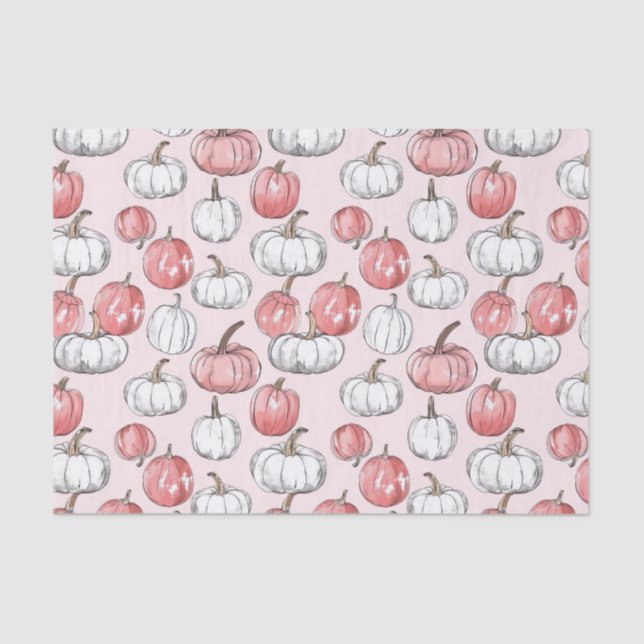 Watercolor Autumn Pumpkin Pattern Fall Decoupage Tissue Paper (Front)