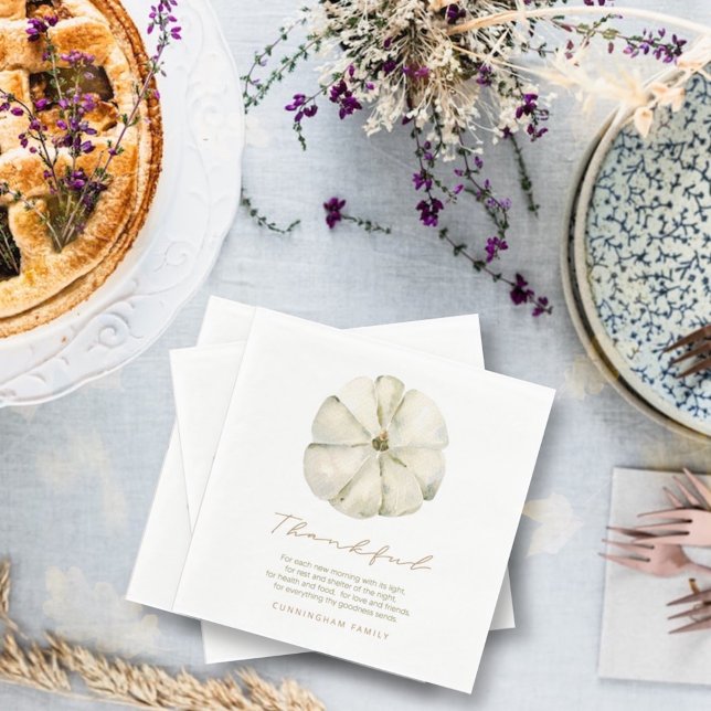 Watercolor Autumn Pumpkin Thankful Thanksgiving Napkin (Creator Uploaded)