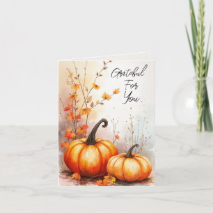 Watercolor Autumn Pumpkins Grateful Thank You Card