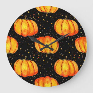 Watercolor autumn pumpkins, Halloween print Large Clock