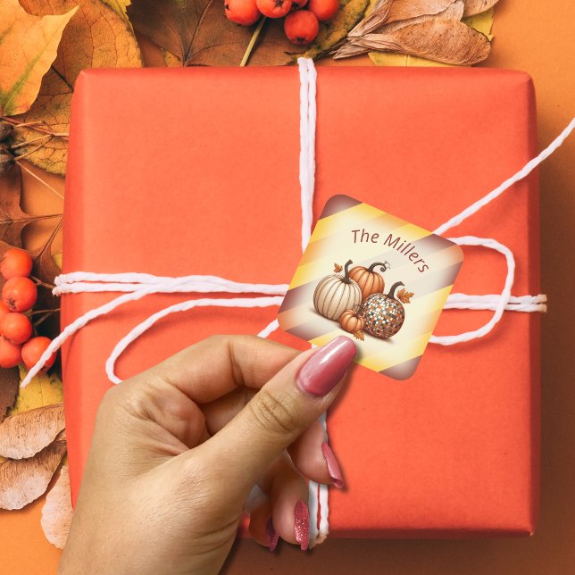 Watercolor Autumn pumpkins pattern personalised Square Sticker (Watercolor Autumn pumpkins pattern personalized Square Sticker)