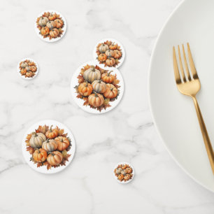 Watercolor Autumn Pumpkins with Leaves Confetti