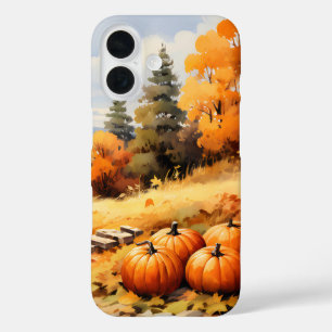 Watercolor Autumn Road Pumpkin Falling Leaves iPhone 16 Case