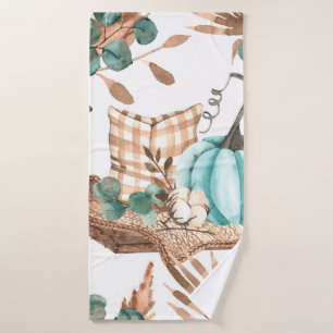 Watercolor autumn seamless pattern with coloured p bath towel