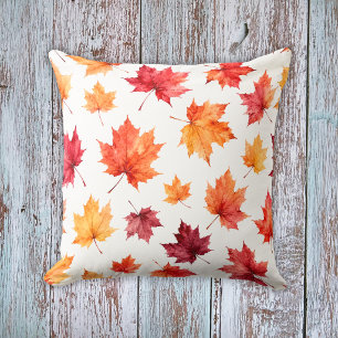 Watercolor Autumn Sugar Maple Leaf Pattern Cushion