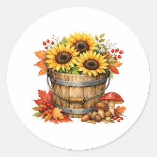 Watercolor Autumn Sunflower Bouquet Classic Round Sticker