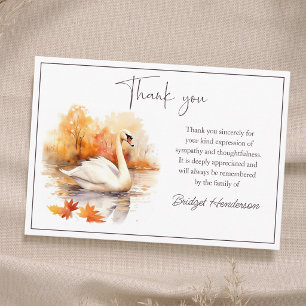 Watercolor Autumn Swan in Lake Funeral Thank You Card