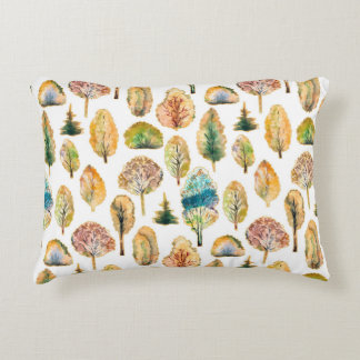 Watercolor autumn trees, seamless pattern. decorative cushion