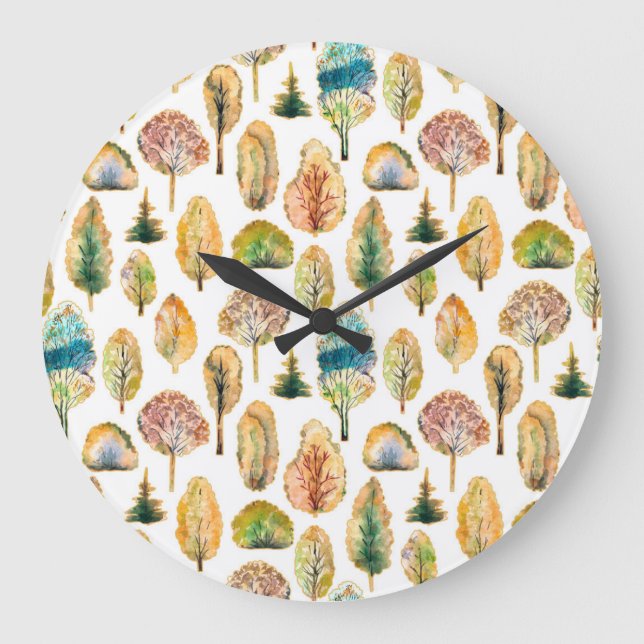 Watercolor autumn trees, seamless pattern. large clock (Front)