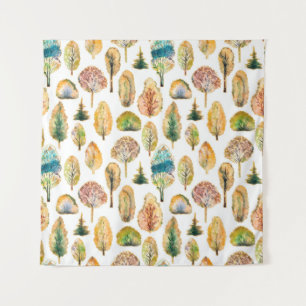 Watercolor autumn trees, seamless pattern. tapestry