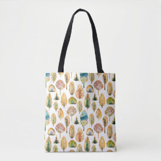 Watercolor autumn trees, seamless pattern. tote bag