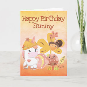 Watercolor Autumn Unicorn Orange Gradient Birthday Card