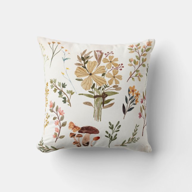 Watercolor Autumn Wildflower Floral  Cushion (Front)