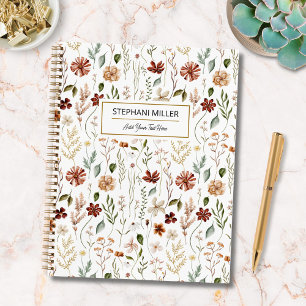 Watercolor Autumn Wildflower Garden Floral Pattern Notebook