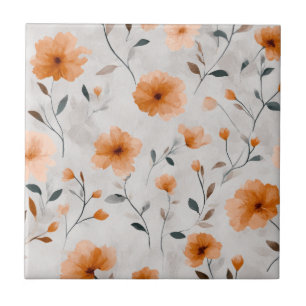 Watercolor Autumn Wildflowers Minimalist Floral Tile