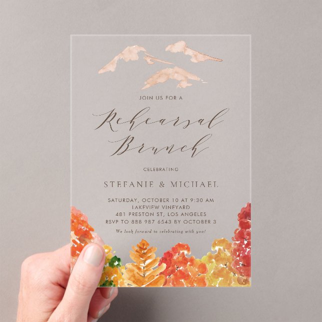 Watercolor Autumn Woodlands Fall Rehearsal Brunch Acrylic Invitations (Insitu (Handheld))
