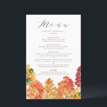 Watercolor Autumn Woodlands Fall Wedding Menu Card<br><div class="desc">Add an autumnal accent to your event's tablescape with these customisable menu cards. It features an autumn woodland scene. Personalise by adding names and other menu details. These watercolour menu cards are perfect for fall weddings,  bridal showers,  baby showers,  birthdays and more. Matching items are available.</div>