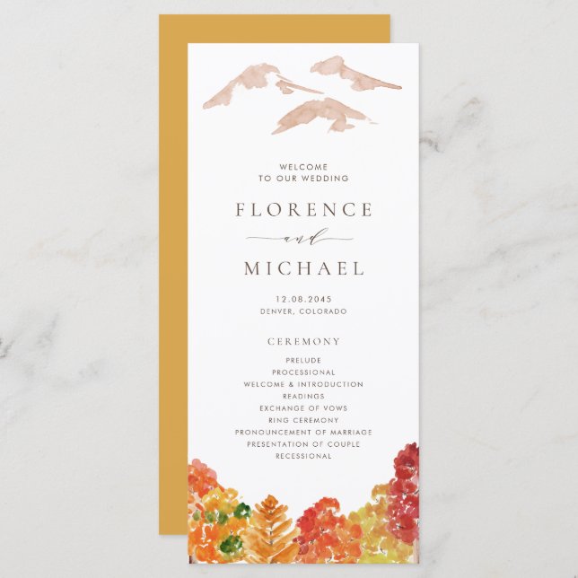 Watercolor Autumn Woodlands Fall Wedding Program Programme (Front/Back)