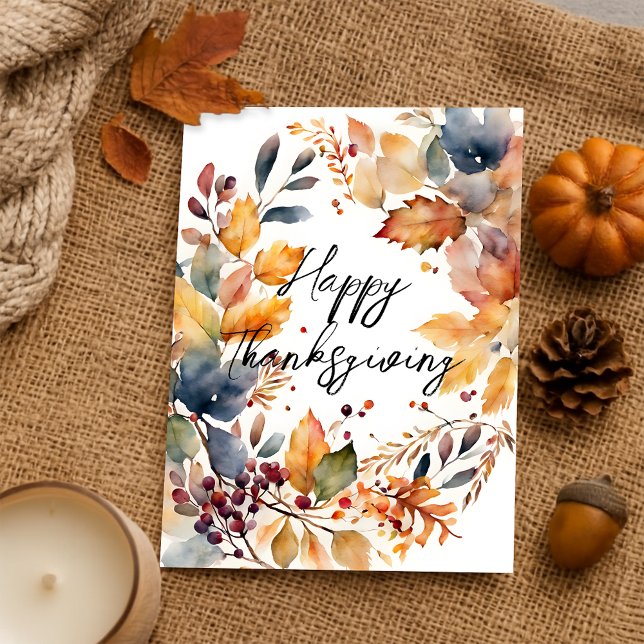 Watercolor Autumn Wreath Happy Thanksgiving  Postcard (Creator Uploaded)