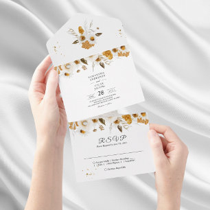 Watercolor Autumn Yellow & White Floral All In One Invitation
