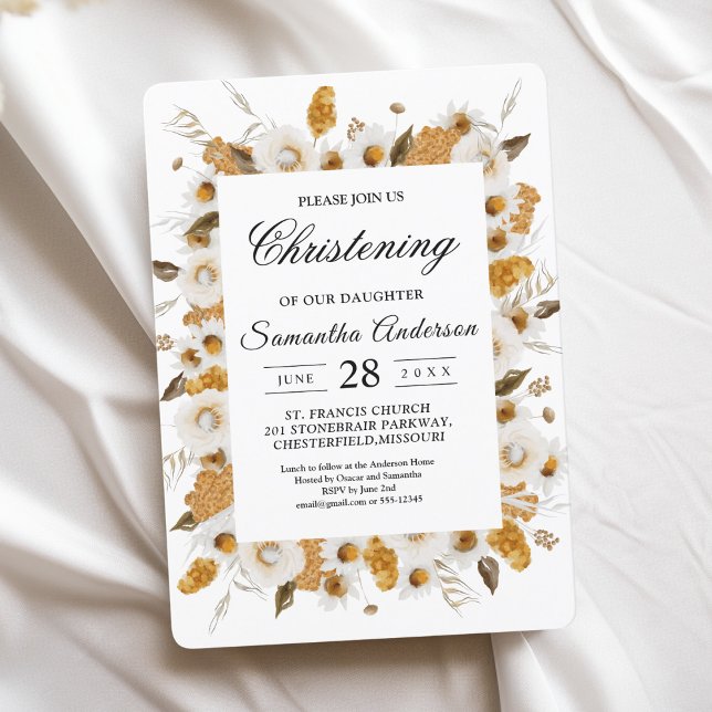 Watercolor Autumn Yellow & White Floral Frame Invitation (Creator Uploaded)