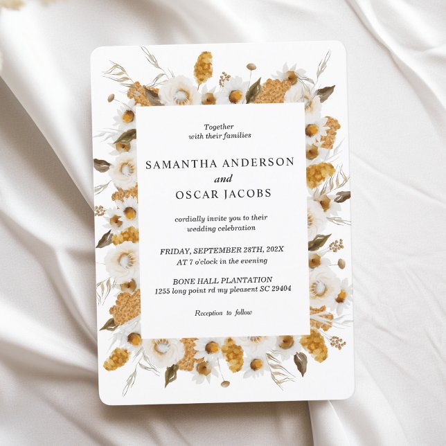 Watercolor Autumn Yellow & White Floral Frame Invitation (Creator Uploaded)