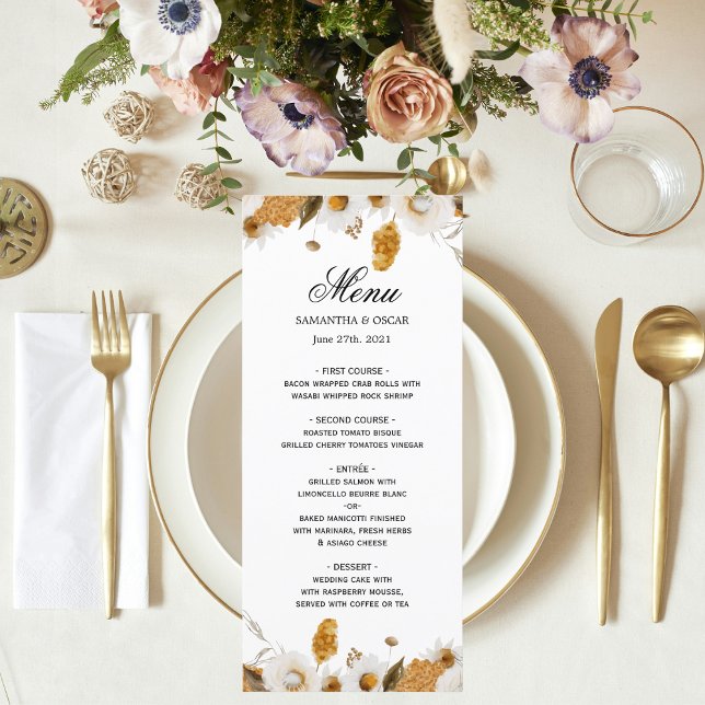 Watercolor Autumn Yellow & White Floral Frame Menu (Creator Uploaded)