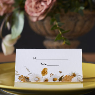 Watercolor Autumn Yellow & White Floral Frame Place Card
