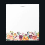 Watercolor Autums Blooms Fall Custom Notepad<br><div class="desc">Whimsical floral notepad featuring watercolor illustrations of orange and burgundy flowers with foliage garland.  This floral notepad will be perfect as a personalised gift. Personalise by adding a name or short phrase.</div>