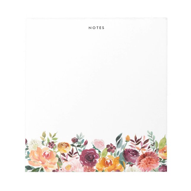 Watercolor Autums Blooms Fall Custom Notepad (Front)