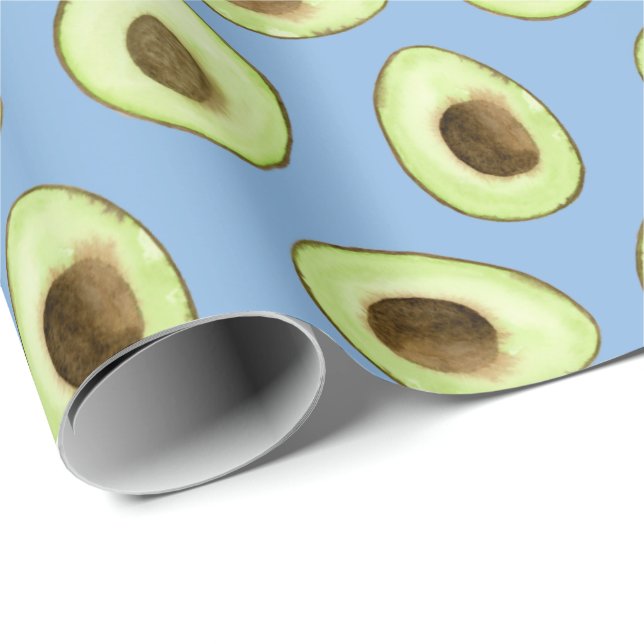 Watercolor Avocado Blue Wrapping Paper (Roll Corner)