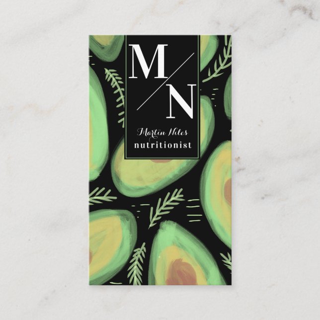 Watercolor Avocado Bold Nutritionist Salad Healthy Business Card (Front)