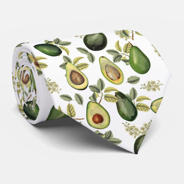 Watercolor Avocado Botanical Pattern Kitchen Tie (Rolled)
