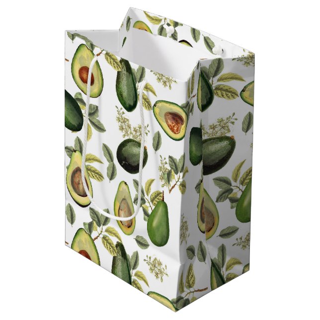 Watercolor Avocado Botanical Pattern Medium Gift Bag (Front Angled)